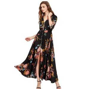 NW Milumia Button Up Split Floral Flowy Maxi Dress